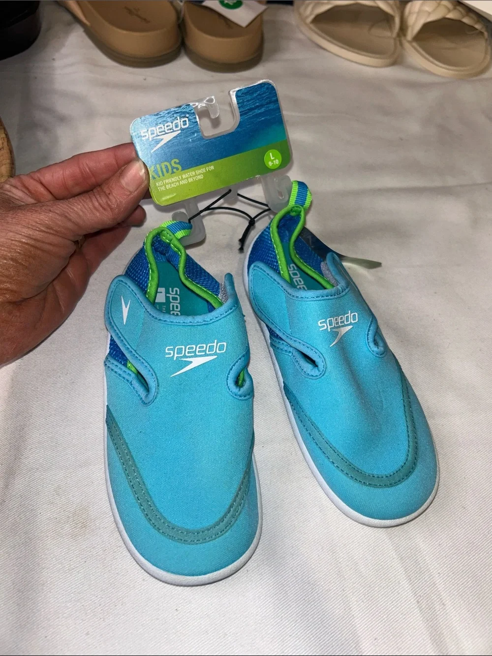 Speedo Kids Aqua Slip-On Water Shoes in Turquoise with Lime Accents